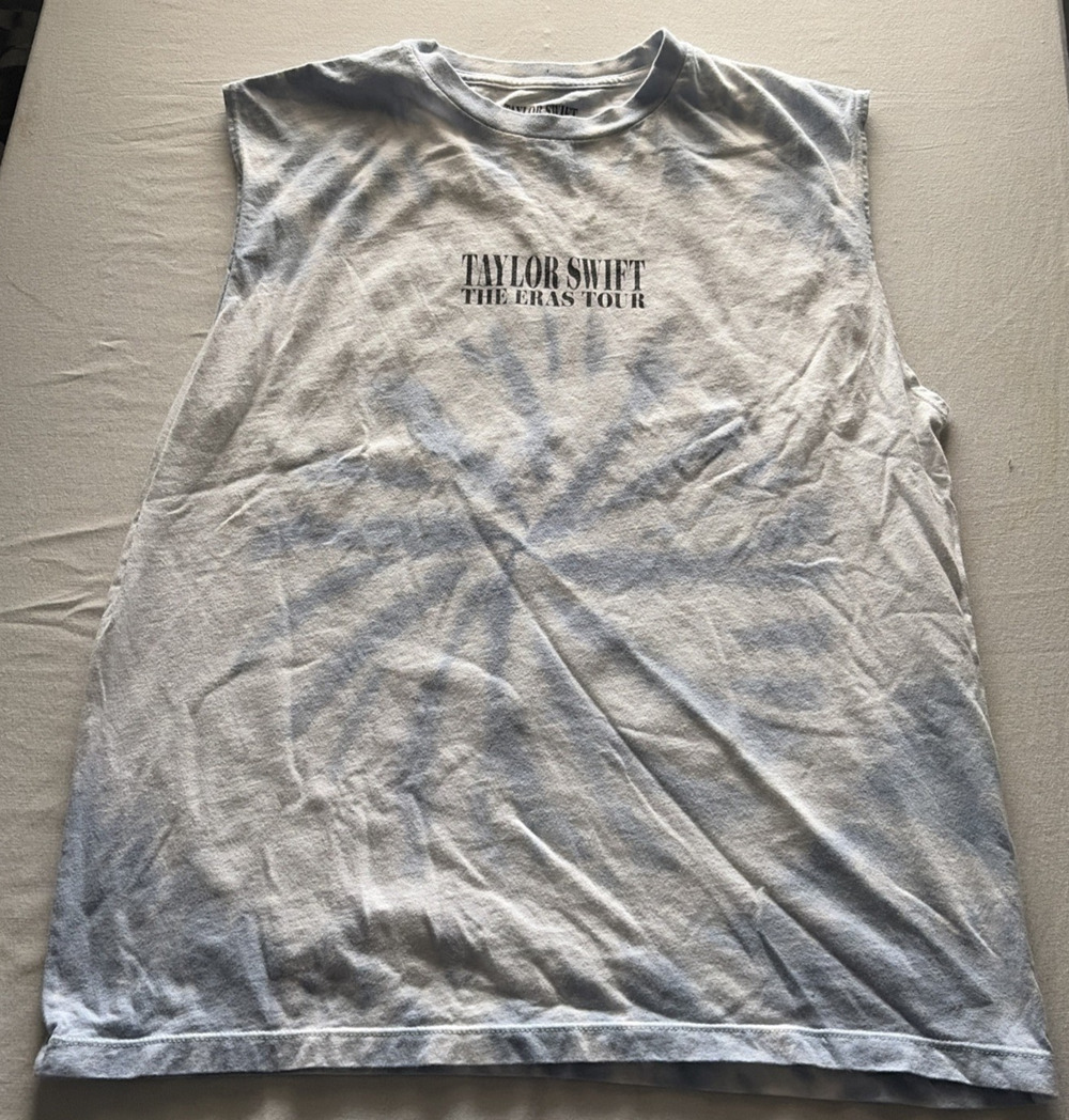 Taylor Swift The Eras Tour Tank Top Large Blue White Knit Tie Dye Graphic Print